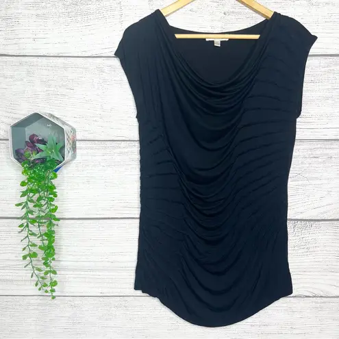 Kenar Vintage Black Cowl Neck Cap Sleeve Shirred Drape Blouse Top Size Small