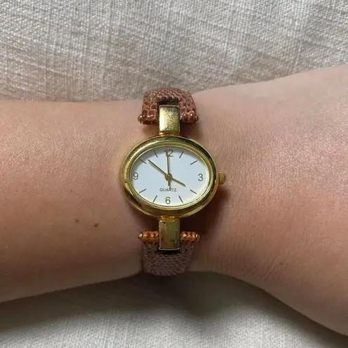 Vintage Gold Brown Leather Wrist Watch