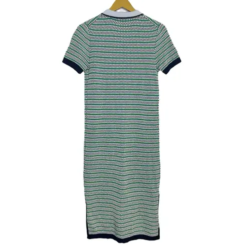 J.Crew Button Up Polo Midi Dress XS Blue Green Collared Wool Slits Tennis Preppy