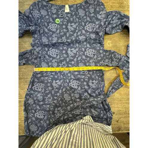 Pact Women Fit & Flare Tie Wrap Dress Batik Vine French Navy Floral Size Medium