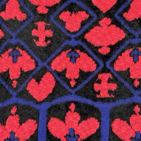 Desigual Sweater Women Small Pink Black Fuzzy Fleur de Lis Casual Colorful Artsy