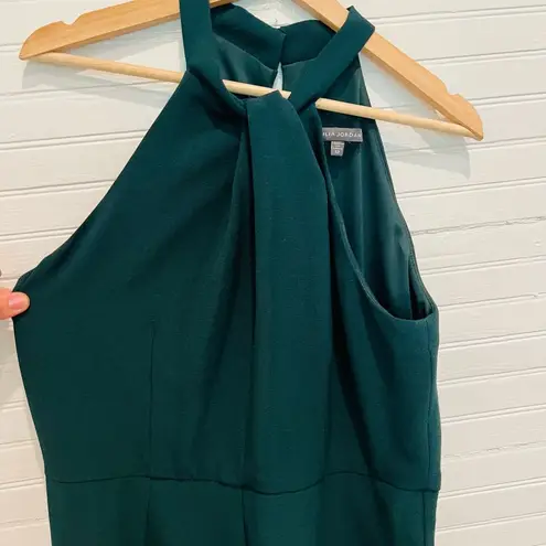 Julia Jordan Women's Green Crossed Neck Keyhole Jumpsuit Size 12 Solid Crepe