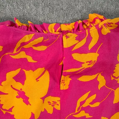 Staccato Ruffle Collar Puff Sleeve Blouse Women's Small Pink/Yellow Half Sleeve