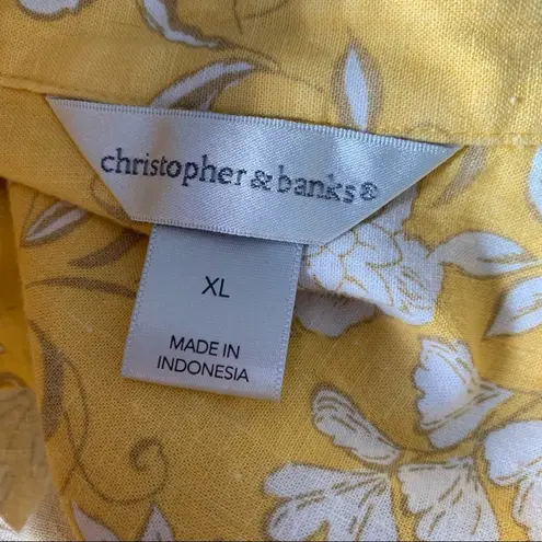 Christopher & Banks  Mustard Yellow and White Sleeveless Button Up Collar