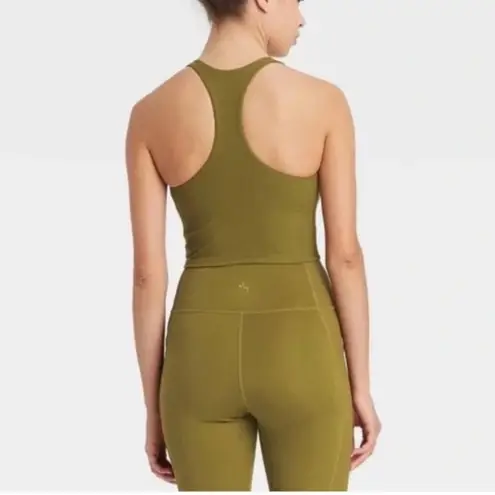 JoyLab Ribbed Racerback Tank Top Olive Green S