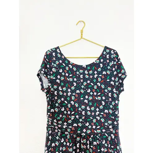 Boden Alda Jersey Midi Dress Size 12R Blue Floral Stretch Jersey Preppy Casual