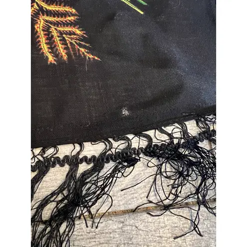 Vintage KASHMIR Scarf 100% Reine Wolle Handdruckt fringe MIT Viscose Fransen