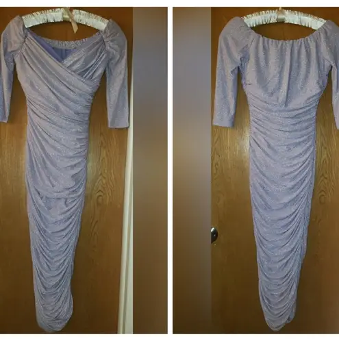 NWOT Laura Byrnes California Monica gathered wiggle dress in lavender & silver size S Purple