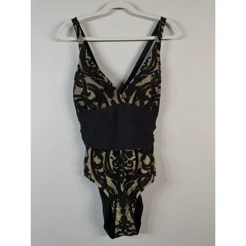 Alex Marie Mysterious Burnout One Piece Swim Suit Beige Black Paisley Women’s 16