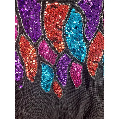 Victoria Jones Women's Black Colorful Sequin Knit Pullover Sweater Size S