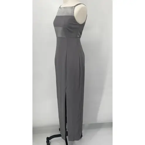 Vintage 90s Column Gown Sleeveless Square Neckline Maxi Slinky Silver Gray XS