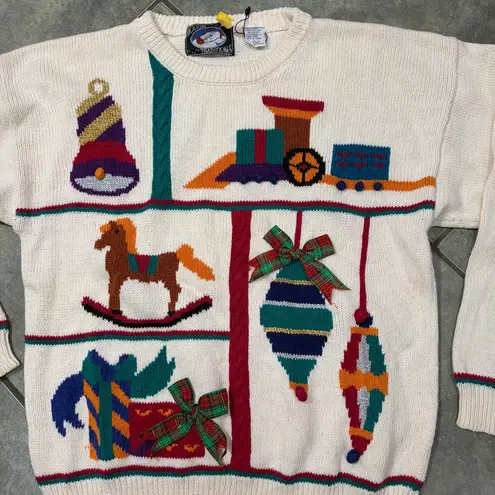 Holiday Traditions Sweater Womens L Christmas Santa Crewneck Horse Train Cute Red Size L