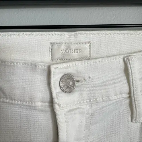 MOTHER Denim Stunner Zip Ankle Step Fray Jeans in Little Miss Innocent Rinse 27 White