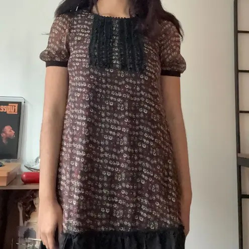 annabelle floral print short sleeve ruffle hem dress women black red yellow Size M