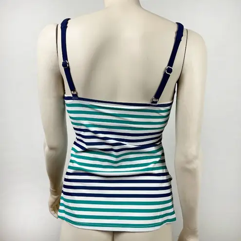 Lands End Navy & Green Striped Underwire Twist Front Tankini Top Blue Size 6