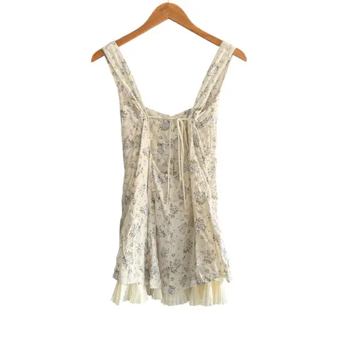 Fait Par Foutch Francesa Mini Dress Vintage Iris Floral Ivory Blue Size Small White