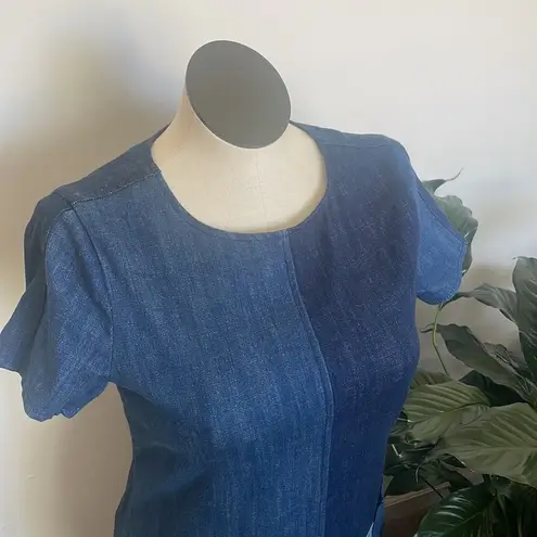 Hope & Harlow Denim Dress Womens 4 Blue Color Block Stretch Short Pocket Size 6