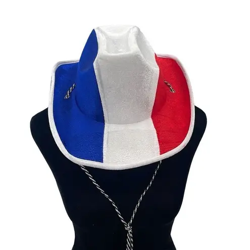 Cowboy Hat Red White and Blue with neck cord One Size Patriotic 4th of July