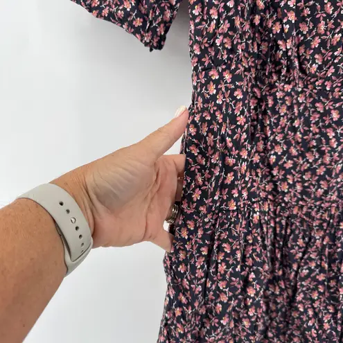 Rebecca Taylor  Francesca Navy Floral Print Silk Blend Square Neck Dress Size 8