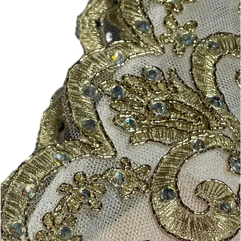 XScape Embellished Embroidered Mikado Party Dress White Gold Size 2 EUC