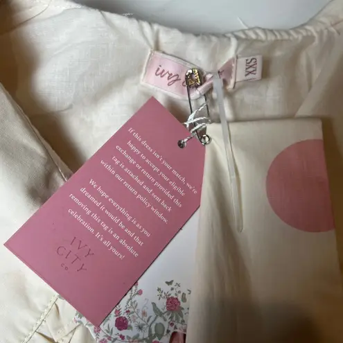 Ivy City Co Women's XXS Cream Pink Polka Dot Midi Dress Peter Pan Collar NWT