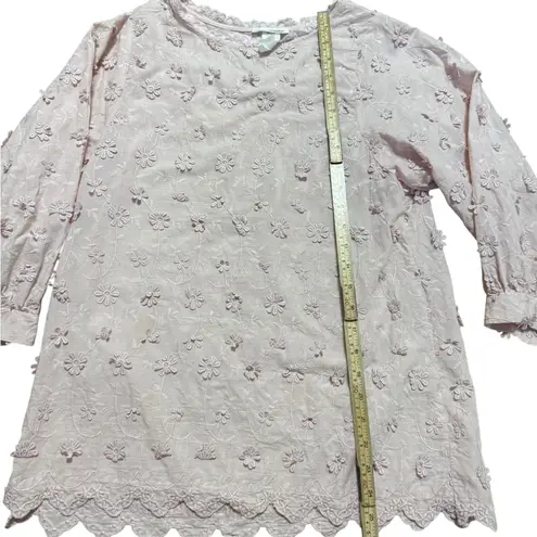 Romantic Pink Floral Appliqué Blouse Cottagecore Vibes Whimsical Scalloped Sz S