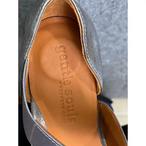 Gentle Souls Silver Metallic Block Heel Mary Janes Size 9 Retro Mod Minimalist