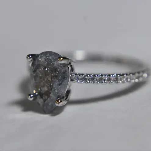 Dazzling Silver Teardrop Pear Shape Ring 7 new gift Black Quartz formal bride