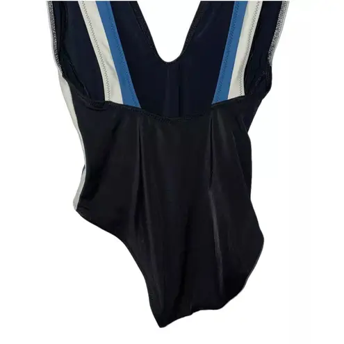 Solid & Striped The Zoe One Piece Swimsuit Black Blue White Size Small V Neck