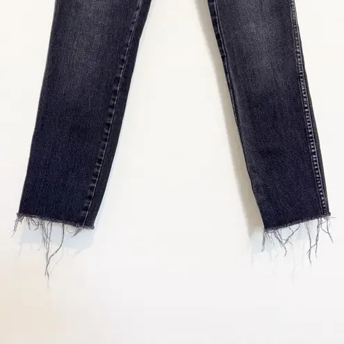 AMO Denim High Rise Stix Cropped Jeans Frayed Hem Anthropologie Washed Black 26