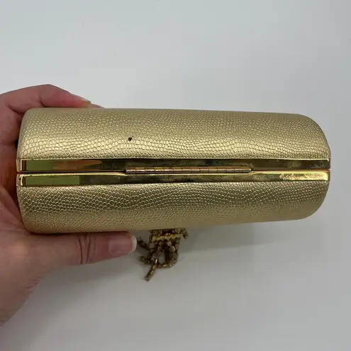 None Gold Rhinestone Hard Clutch Purse Top Handle Y2K Formal Metallic Holiday Glam