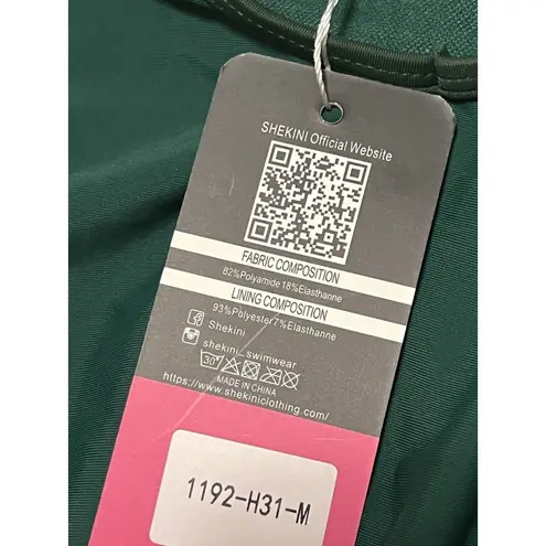 Shekini One Piece Swimsuit Size Medium Zip Up Chest NWT Beach Travel Vacation Green