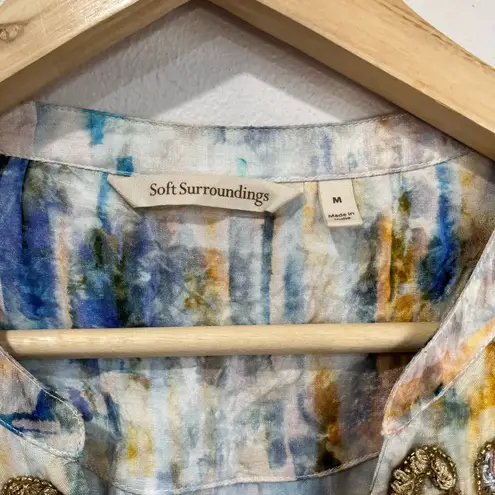 Soft Surroundings Embellished Peasant Top M Boho Floral Tunic Sparkle Beaded