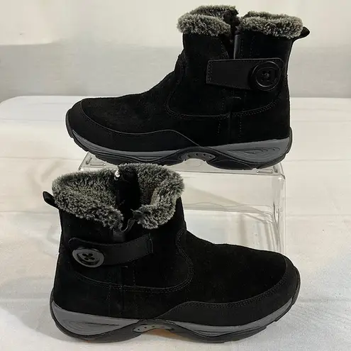 Easy Spirit Black Suede and Faux Fur Side Zip Ankle Boots Women’s Size 7M