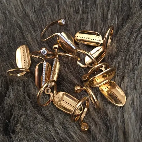 Set of 10 925 SS inlaid cz nail fingertip rings Gold