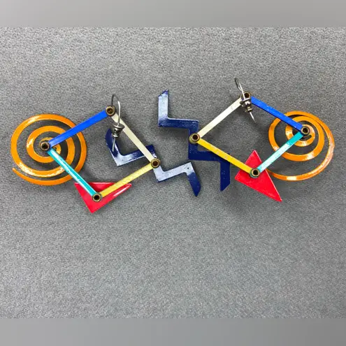 Eve Kaplin Vintage Earings Colorful Memphis Design Kinetic1980's Orange