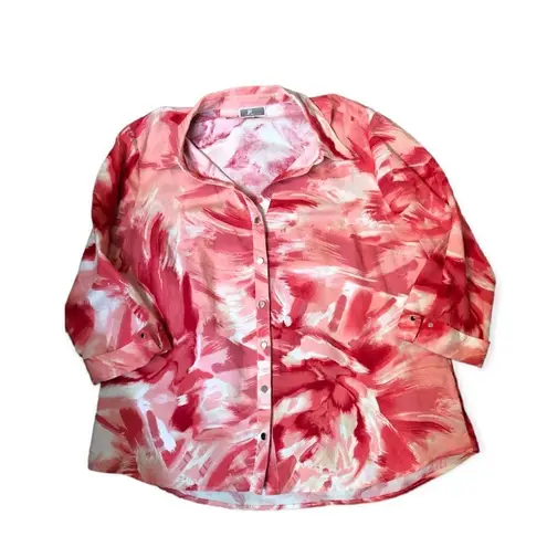 JM Collection Apple Sumi Ink Brush JM.Collection button down blouse silver sleek button front