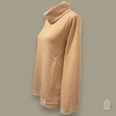 Maeve Anthropologie Cowl Neck Tunic Sweater Small Mustard Striped Soft Knit Top