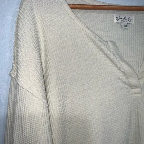 Wonderly Beige “Long John” Look Split Neck Long Sleeve Pullover Top L