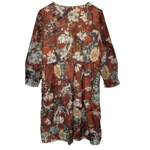 Hemant & Nandita Anthropologie Zeri Floral Peasant Midi Dress size 16 Brown