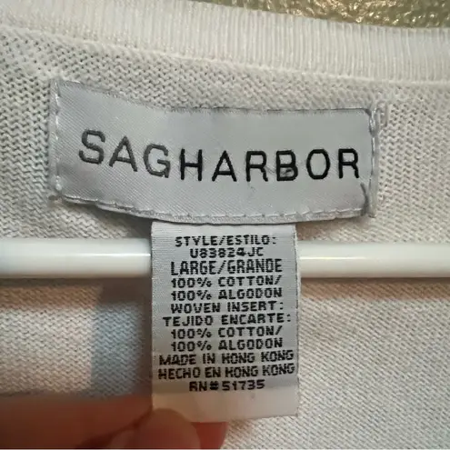 Sag Harbor Short Sleeve Faux Button Cardigan Top White Ruffle L