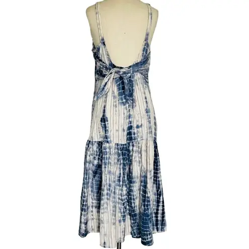 Angie  Blue White Tie Dye Tiered Midi Dress