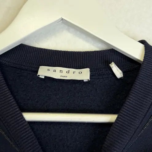 Sandro  Embellished Sleeves Navy Crewneck