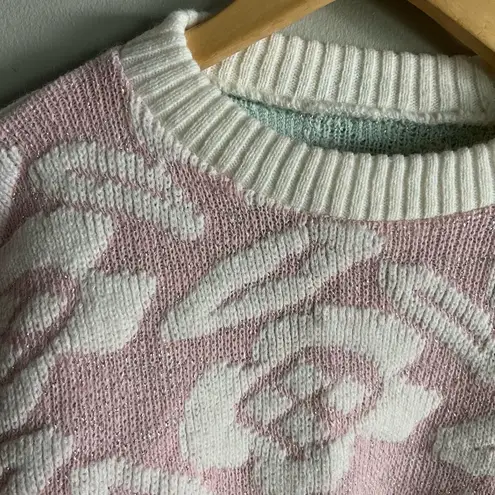 VINTAGE Pastel Sweater Pink Mint Floral Knit Pullover 90s Y2K Coquette Aesthetic Green Size M