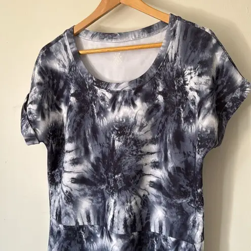 Gaiam Tie-Dye T-Shirt Dress Medium Black Gray Short‎ Sleeve Pocket Casual
