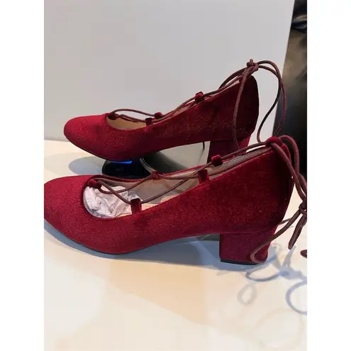Catherine Malandrino Women's Red Lace-Up Pumps Size 8 Block Heel