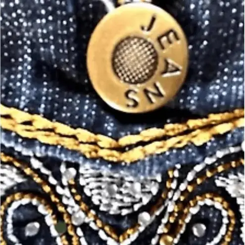 Anita Jeans Womens Dark Wash Straight Leg Bling Embroidered Curvy Fit Size 11 Blue