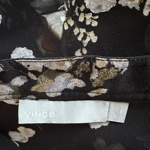 Vince  Tossed Floral Print Sheer Blouse Top 100% Silk Black Long Sleeve Medium - Image 2