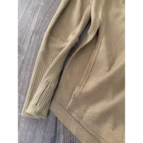 Free People  Tan Waffle Knit Long Sleeve Thermal Shirt Top Women's Large