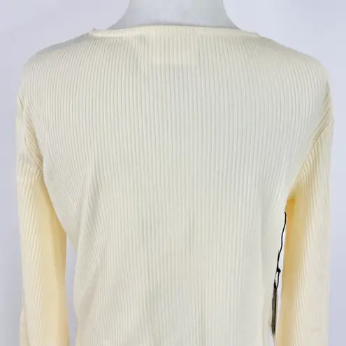 Callahan New Open Front Ring Bell Sleeve Ribbed Vera Top Creme